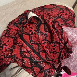 Cropped Red Leather Jacket